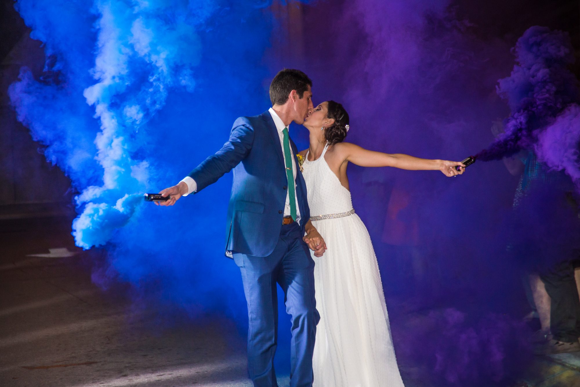 Smoke Bomb farewell with bride and groom, new smyrna beach women club wedding reception, wedding exit photos, central florida photographer, smoke bomb wedding exit