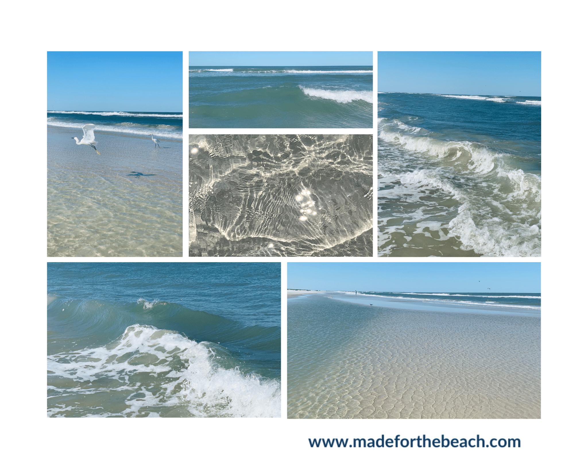 New Smyrna Beach photography collage of water, waves and the beach