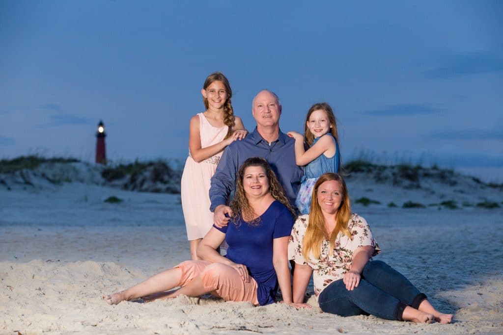 Family portrait in front of the Ponce Deleon Lighthouse near cocoa beach 