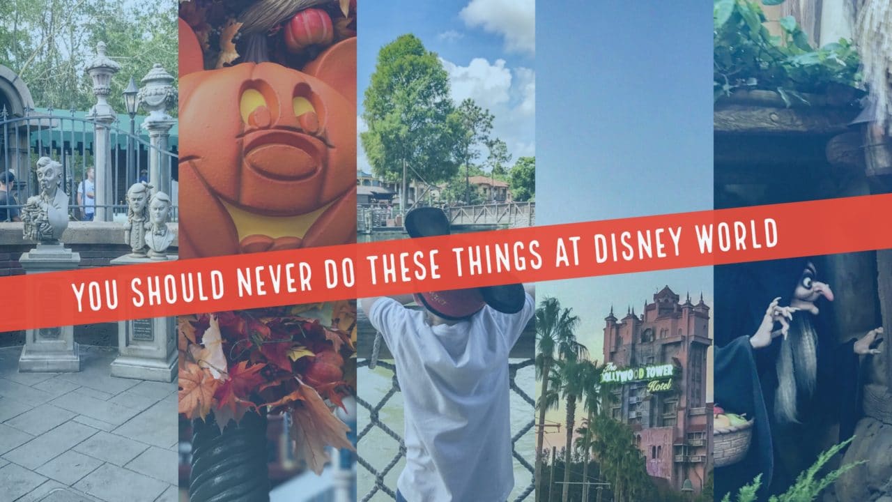 Disney photography blog header for post about what to never do at Disney World's magic kingdom, Hollywood studios, Epcot and animal kingdom by orlando portrait photographers