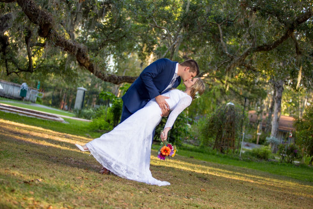 A formal wedding portrait at sugar Mill Gardens in port Orange Florida