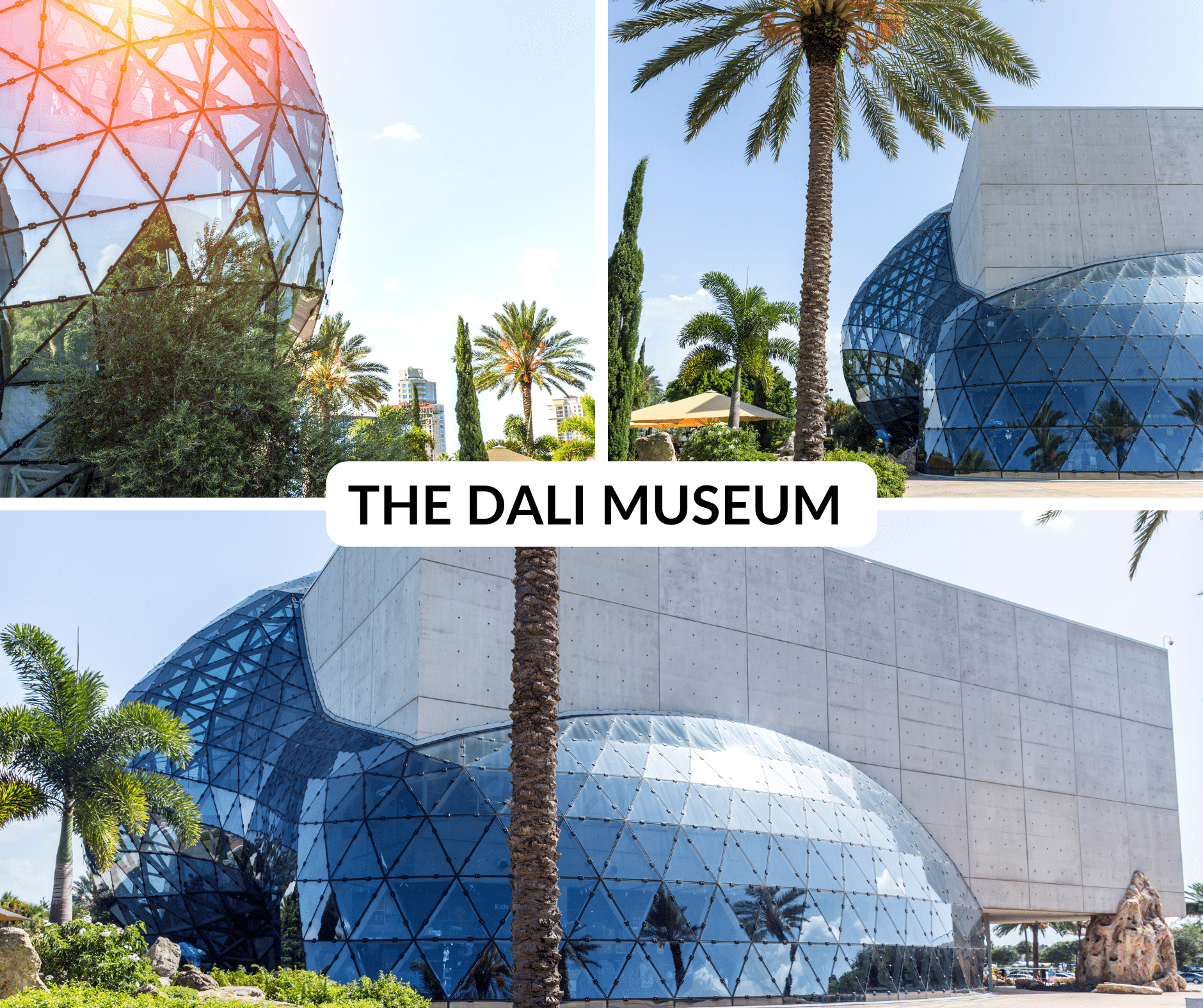 Photo collage of the Dali Museum building in St. pete