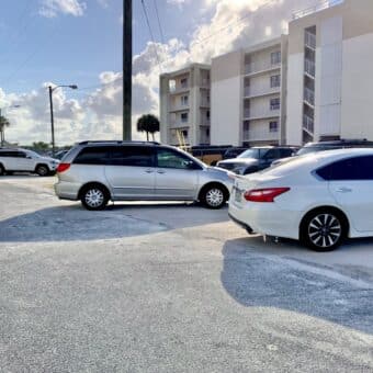 beach access parking lot in New Smyrna Beach