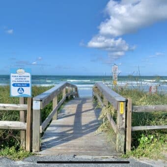 beach boardwalk at Matthew avenue beach access in New Smyrna Beach Florida