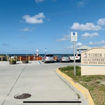 Esther Street Park sign and parking lot in New Smyrna Beach Florida