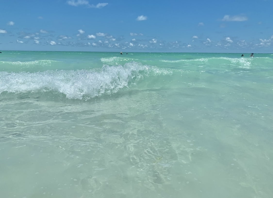 siesta key beach waves in the day time with blue sky