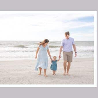 family of 3 walking on the beach in Clearwater