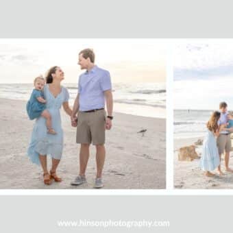 clearwater photographer captures beach portraits for a family of 3 with an infant at sand key park