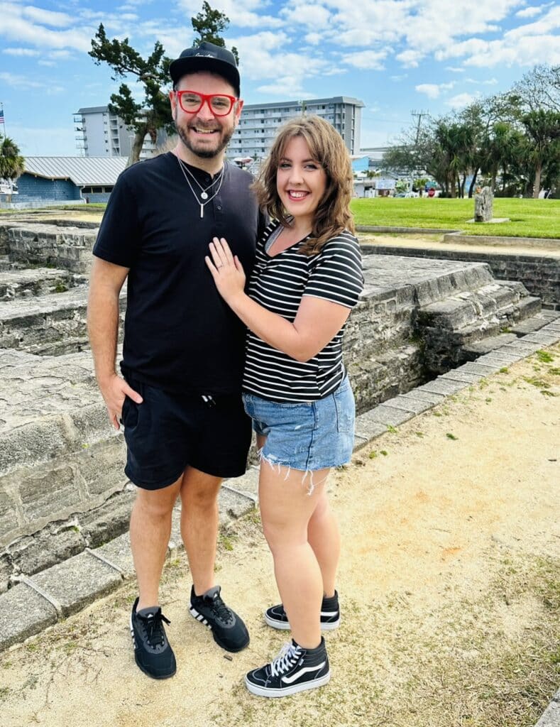 Us standing in front of the mysterious ruins at Old Fort Park, New Smyrna Beach, FL