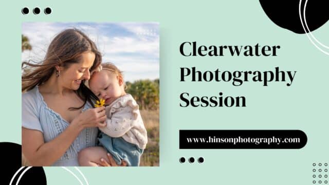 clearwater photography blog header with mom and her infant holding a flower at the beach in front of palm trees