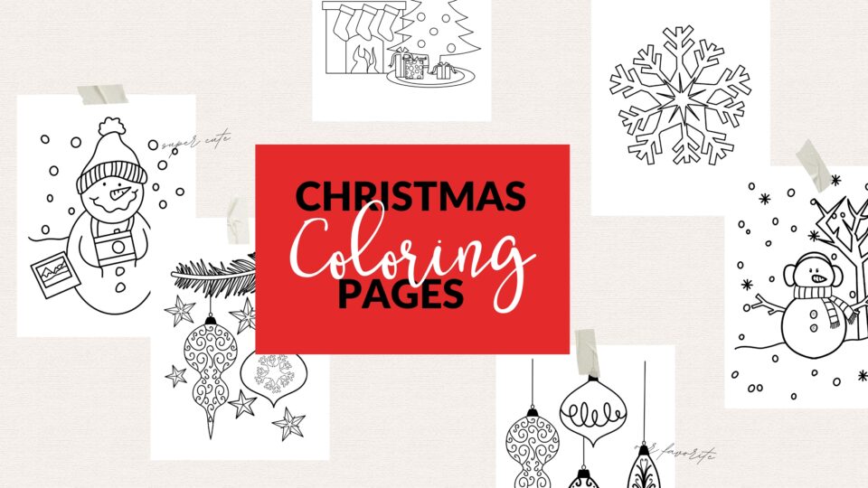 Christmas Coloring page blog header that shows 7 coloring pages